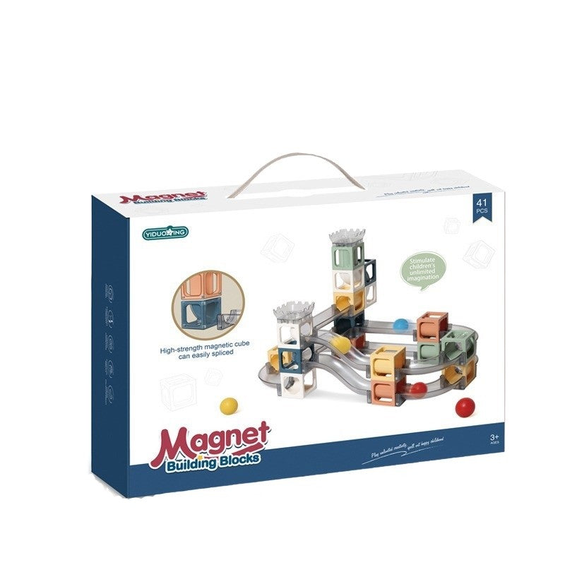 Set piese magnetice de constructie, Smart, Cu tobogane si bile, 41 piese, Multicolor
