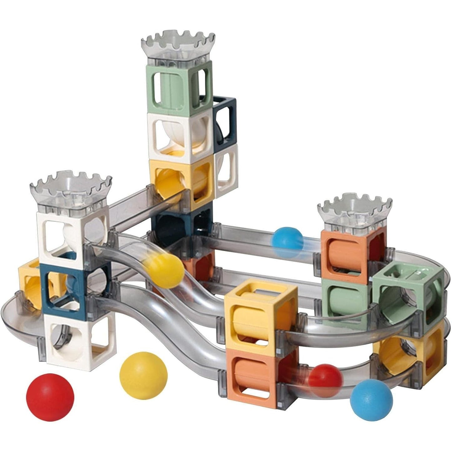 Set piese magnetice de constructie, Smart, Cu tobogane si bile, 41 piese, Multicolor