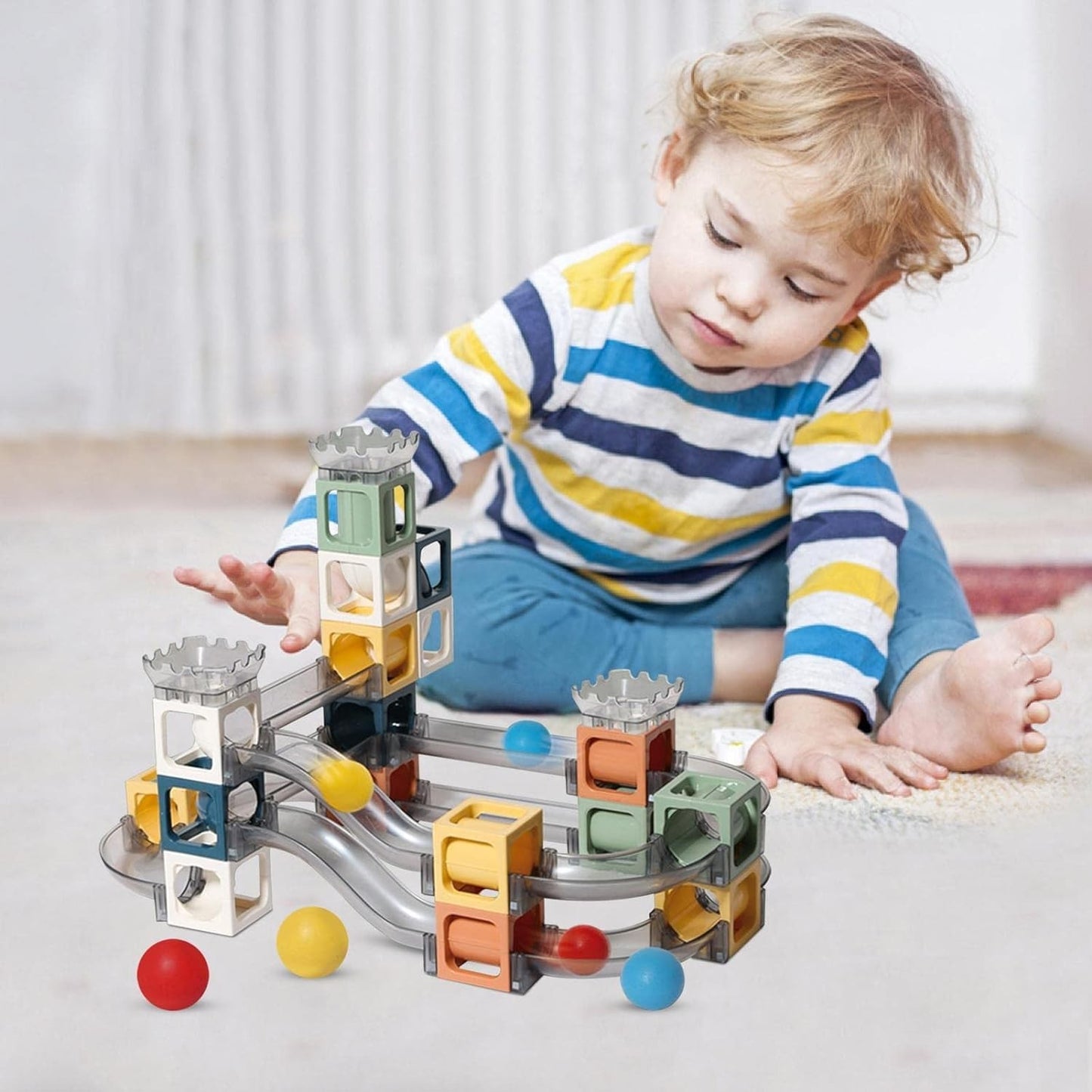Set piese magnetice de constructie, Smart, Cu tobogane si bile, 41 piese, Multicolor