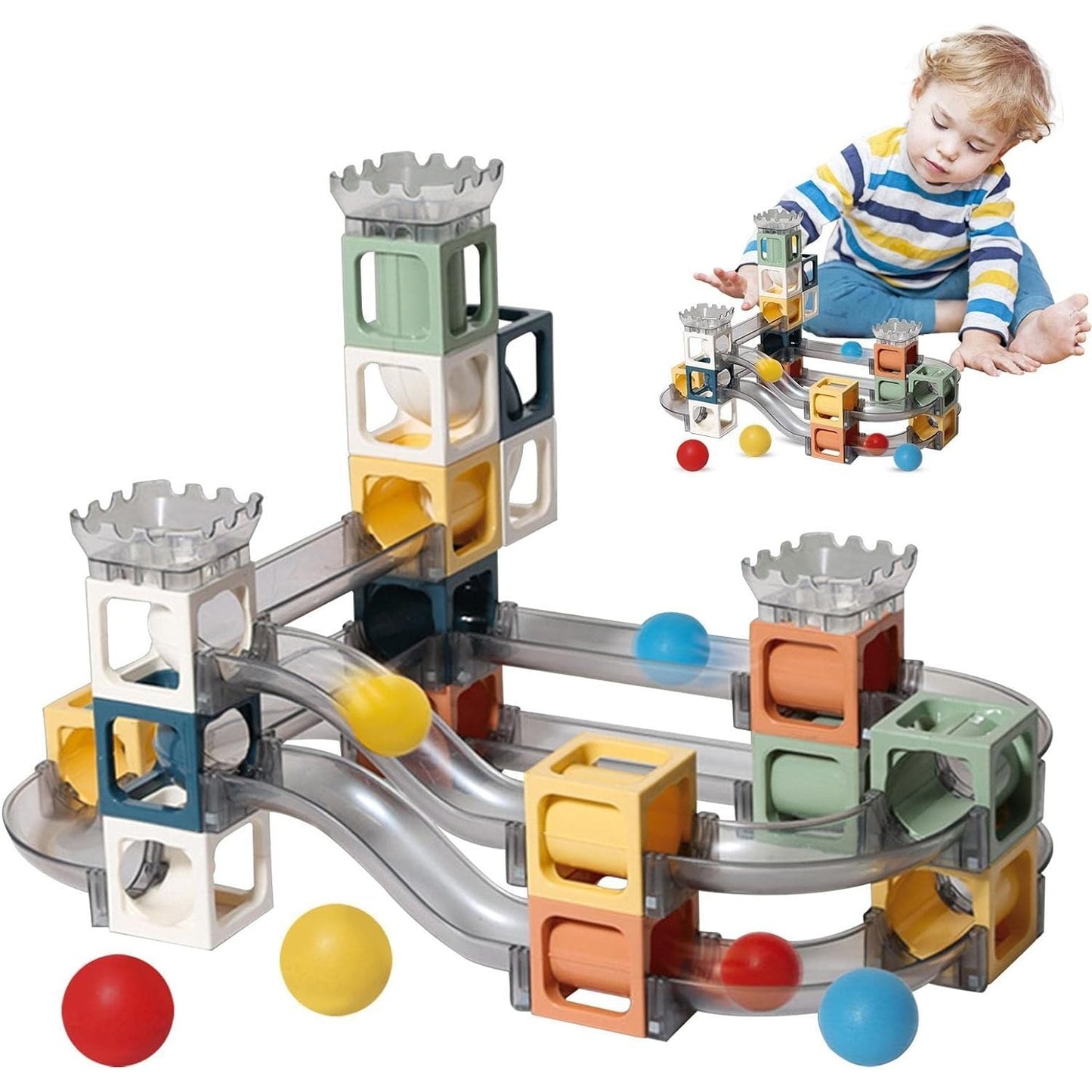 Set piese magnetice de constructie, Smart, Cu tobogane si bile, 41 piese, Multicolor