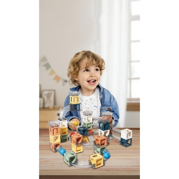 Set piese magnetice de constructie, Smart, Cu tobogane si bile, 41 piese, Multicolor