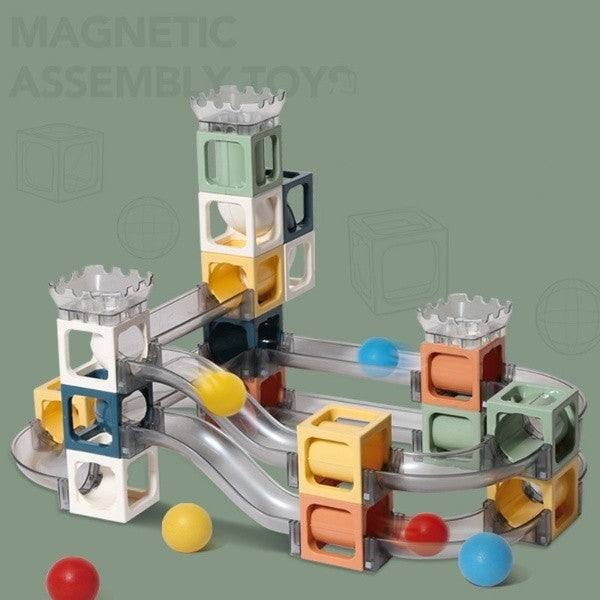 Set piese magnetice de constructie, Smart, Cu tobogane si bile, 41 piese, Multicolor